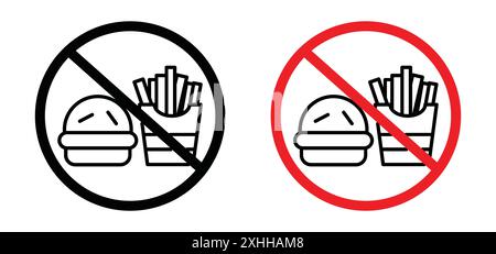 No Eating Icon Black line art Vector in bianco e nero contorno set segno di collezione Illustrazione Vettoriale