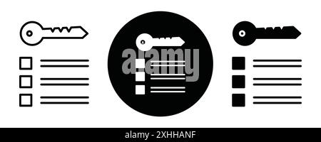 Icona chiave da asporto Black line art Vector in bianco e nero contorno set segno della collezione Illustrazione Vettoriale