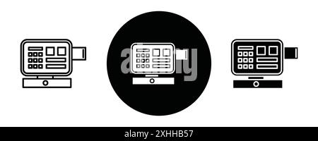 Icona del sistema POS vettore grafico linea nera in bianco e nero segno di raccolta set di contorni Illustrazione Vettoriale