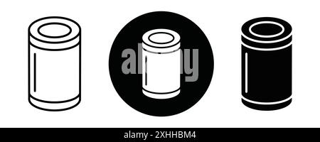 Icona latta Vettoriale grafico linea nera con bordo bianco e nero segno di raccolta set Illustrazione Vettoriale