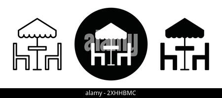 Icona del caffè sulla terrazza, vettoriale Black line art in bianco e nero, insegna della collezione Illustrazione Vettoriale