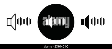 Icona dell'effetto sonoro grafica con linee nere in bianco e nero e segno di raccolta del set di contorni Illustrazione Vettoriale