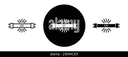 Icona della lampada di disinfezione UV linea nera art vettoriale in bianco e nero contorno set segno di raccolta Illustrazione Vettoriale