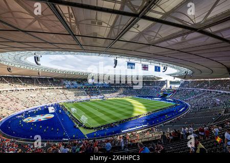 Berlino, Germania. 14 luglio 2024. L'Olympiastadion è pronto per la finale di UEFA Euro 2024 tra Spagna e Inghilterra a Berlino. Credito: Gonzales Photo/Alamy Live News Foto Stock