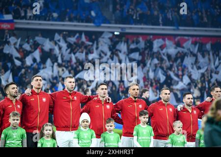 Mosca, Russia. 21 marzo 2024. Giocatori serbi visti prima di una partita amichevole tra Russia e Serbia allo stadio VTB Arena. Punteggio finale: Tempo regolare, Russia 4-0 Serbia. Credito: SOPA Images Limited/Alamy Live News Foto Stock