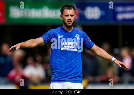 WEZEP, PAESI BASSI - 13 LUGLIO: Gesti di Nicolas Raskin dei Rangers FC durante l'amichevole pre-stagione tra AFC Ajax e Rangers FC allo Sportpark Mulderssingel il 13 luglio 2024 a Wezep, Paesi Bassi. (Foto di Rene Nijhuis) Foto Stock