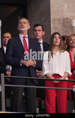 Berlino, Germania. 14 luglio 2024. Re Felipe vi di Spagna e Sophie durante una partita finale tra Spagna e Inghilterra al torneo di calcio Euro 2024 di Berlino all'Olympiastadium, Germania, domenica 14 luglio 2024.Sport - calcio . (Foto di Fabio Ferrari/LaPresse) credito: LaPresse/Alamy Live News Foto Stock