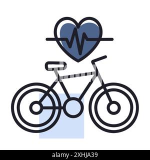 Icona del vettore heartbeat ciclico. Lo sport è segno di salute. Simbolo grafico per la progettazione di siti Web e app per la perdita di peso e fitness, logo, app, interfaccia utente Illustrazione Vettoriale