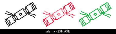 Icona del cracker natalizio Black line art Vector in bianco e nero Illustrazione Vettoriale