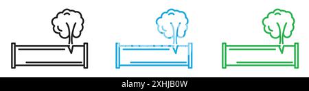 Corrosione arrugginita attraverso la valvola tubo vapore gas perdita tubazione icona linea nera art vettore in bianco e nero contorno set segno di raccolta Illustrazione Vettoriale