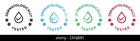 Dermatology tested Icon Black line art Vector in bianco e nero con segno di raccolta del set di contorni Illustrazione Vettoriale