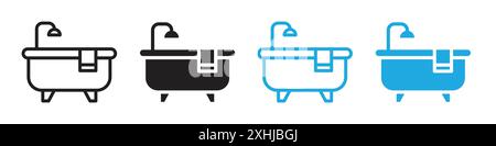 Icona vasca da bagno Black line art Vector in bianco e nero contorno set segno di collezione Illustrazione Vettoriale