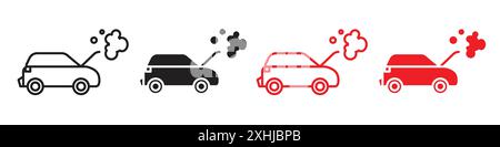 Icona di guasto dell'auto Vector grafico con bordo nero e bianco Illustrazione Vettoriale