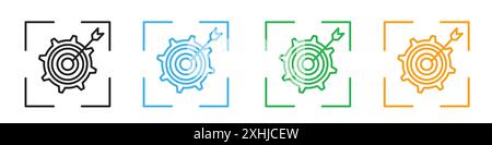Icona di messa a fuoco grafica con linea nera in bianco e nero e segno di raccolta del set di contorni Illustrazione Vettoriale