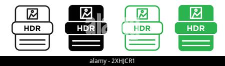 Icona di estensione del file di immagine HDR vettore grafico linea nera in bianco e nero segno di raccolta del set di contorni Illustrazione Vettoriale