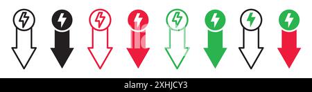 Icona a basso consumo di energia elettrica Black line art Vector in bianco e nero contorno set segno di raccolta Illustrazione Vettoriale
