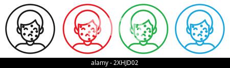 Acne uomo sul viso icona Black line art Vector con contorno bianco e nero Illustrazione Vettoriale