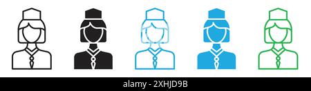 Icona della hostess Vector art Black line in bianco e nero con il simbolo della collezione Illustrazione Vettoriale