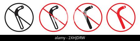 Smettere di utilizzare l'icona della cannuccia di plastica Black line art Vector nel segno di raccolta del set di contorni in bianco e nero Illustrazione Vettoriale