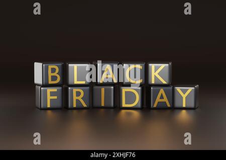 Black friday con dadi neri. illustrazione 3d. Foto Stock