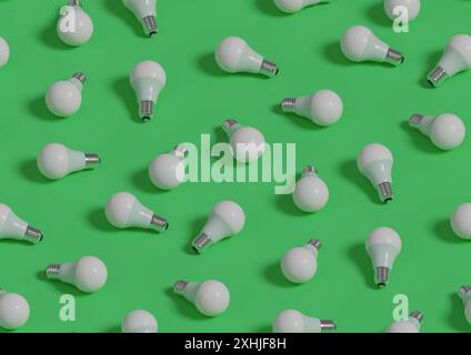 Schema isometrico senza cuciture di lampadine a LED su sfondo verde. illustrazione 3d. Foto Stock