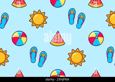 Elementi estivi. Riposo estivo. Viaggi e turismo. Pattern vettoriale senza giunture. Illustrazione Vettoriale