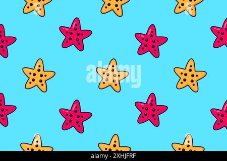 Stelle marine. Elementi estivi. Riposo estivo. Viaggi e turismo. Pattern vettoriale senza giunture Illustrazione Vettoriale