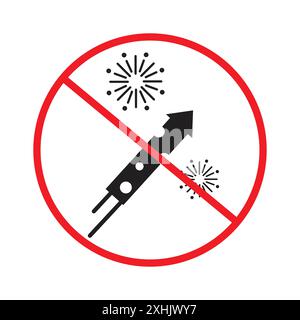 Ban on Fireworks Sign Black line art Vector in bianco e nero Illustrazione Vettoriale