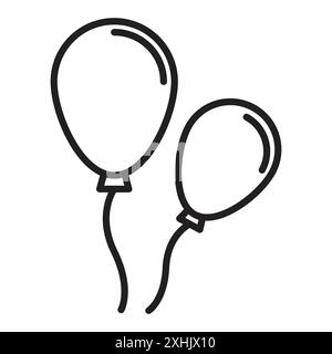 Icona dei palloncini grafica con linea nera in bianco e nero segno di raccolta del set di contorni Illustrazione Vettoriale