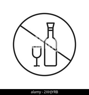Nessun segno di alcol Black line art Vector in bianco e nero contorno set segno di raccolta Illustrazione Vettoriale