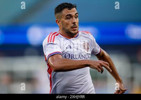 Stadio Gillette. 13 luglio 2024. Massachusetts, USA; attaccante Ramiro Enrique (7) di Orlando City SC in una partita di calcio della Major League tra la New England Revolution e l'Orlando City SC al Gillette Stadium. (c) Burt Granofsky/CSM/Alamy Live News Foto Stock