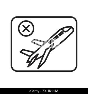 No plane sign Black line art Vector in black and white outline set Collection sign Illustrazione Vettoriale