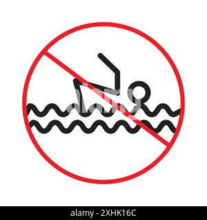 Nessun segno da nuoto Black line art Vector in bianco e nero contorno set insegna collezione Illustrazione Vettoriale