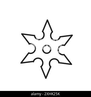 Icona dello shuriken, vettore grafico a linee nere in bianco e nero, insegna della collezione del set di contorni Illustrazione Vettoriale