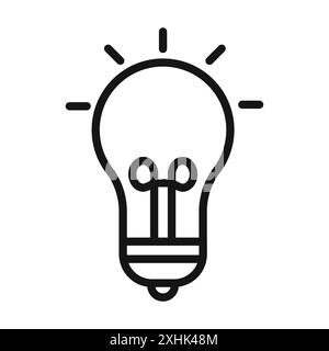 Icona della lampadina linea nera grafica vettoriale con contorno bianco e nero segno di raccolta Illustrazione Vettoriale