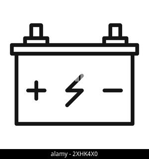 Icona della batteria per auto vettore grafico linea nera con bordo bianco e nero e segno di raccolta Illustrazione Vettoriale