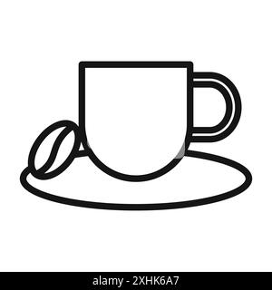 Icona del caffè, grafica con linea nera e segno di raccolta del set di contorni in bianco e nero Illustrazione Vettoriale