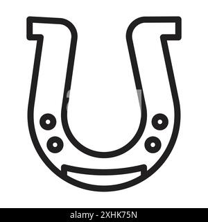 Icona a ferro di cavallo Black line art Vector in bianco e nero con il simbolo della collezione Illustrazione Vettoriale