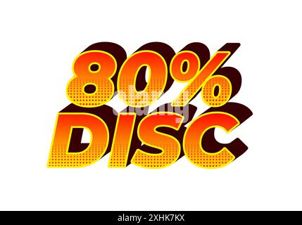 sconto del 80%. Design effetto testo con colori e stile 3D. Illustrazione Vettoriale