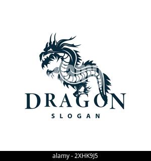 Logo Dragon Design semplice leggenda animale modello di illustrazione silhouette del drago Illustrazione Vettoriale