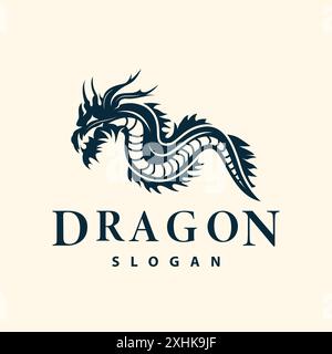 Logo Dragon Design semplice leggenda animale modello di illustrazione silhouette del drago Illustrazione Vettoriale