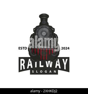 Logo del treno a vapore illustrazione vettoriale silhouette del treno vecchio modello di locomotiva d'epoca marchio Illustrazione Vettoriale