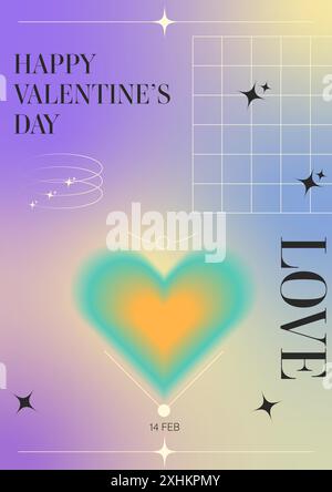 Modello di buon San Valentino. Forme sfumate sfocate. Cuori in stile y2k retrò alla moda. Illustrazione vettoriale. Illustrazione Vettoriale