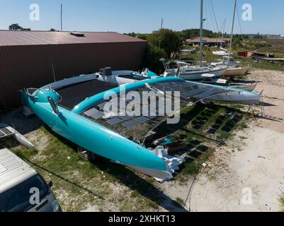 Francia, Gironde, Bassin d'Arcachon, il SeaKite è il risultato della trasformazione dell'Hydraplaneur, il catamarano record di velocità creato dal nav Foto Stock