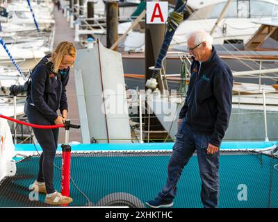 Francia, Gironde, Bassin d'Arcachon, il SeaKite è il risultato della trasformazione dell'Hydraplaneur, il catamarano record di velocità creato dal nav Foto Stock