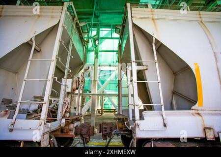 Vagoni ferroviari carichi di prodotti Foto Stock