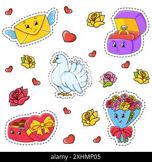 Personaggio dei cartoni animati. Tema di San Valentino. Illustrazione vettoriale colorata. Isolato su sfondo bianco. Elemento di progettazione. Modello per il tuo progetto, libri, bastone Illustrazione Vettoriale