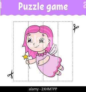 Puzzle per bambini. Pratica di taglio. Foglio di lavoro per lo sviluppo dell'istruzione. Pagina attività. personaggio dei cartoni animati. Illustrazione vettoriale. Illustrazione Vettoriale