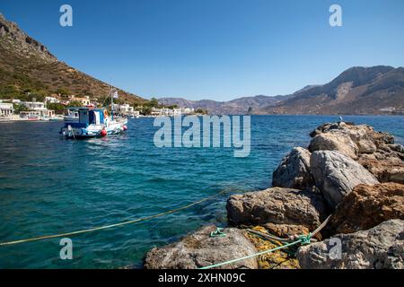 Kalymnos e l'isola di Telendos Foto Stock