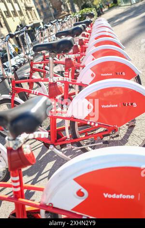 Noleggio di biciclette Vodafone a Barcellona, Spagna Foto Stock